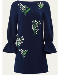 Carolina Herrera - Embroidered Shift Dress With Flutter Sleeves - Lyst
