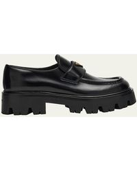 Prada - Platform Leather Triangle Logo Loafers - Lyst