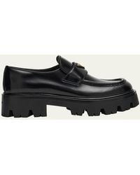 Prada - Platform Leather Triangle Logo Loafers - Lyst