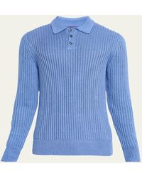 Ralph Lauren - Linen-Silk Long-Sleeve Polo Sweater - Lyst