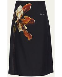 Prada - Flower Twill Midi Skirt - Lyst