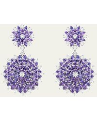 Paul Morelli - 18k White Gold Dahlia Double Dangle Earrings With Diamonds And Purple Sapphires - Lyst