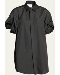 Sacai - Puff-sleeve Cotton Poplin Shirting Mini Dress - Lyst
