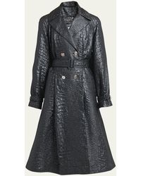 Versace - Belted Techno Lacquered Crocodile-coquet Trench Coat - Lyst