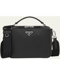 Prada - Saffiano Leather Brique Crossbody Bag W/ Nylon Strap - Lyst