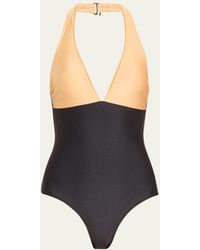 VERANDAH - Colorblock Halter Plunge One-piece Swimsuit - Lyst