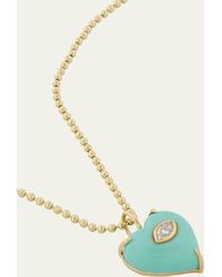 Sydney Evan - 14k Yellow Gold Marquis Diamond And Turquoise Heart Charm Necklace - Lyst