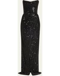 Monique Lhuillier - Strapless Bead & Sequin Column Gown - Lyst