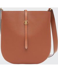 Burberry Tb Grainy Leather Hobo Bag - Brown