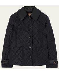 Burberry - Fernleigh Leather-Collar Check Quilted Jacket - Lyst