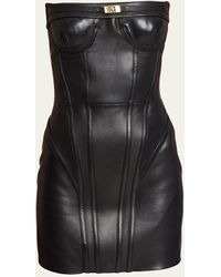 Balmain - Leather Bustier Mini Dress - Lyst