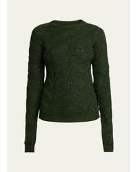 Etro - Wool-Blend Pointelle Cable Knit Crewneck Sweater - Lyst