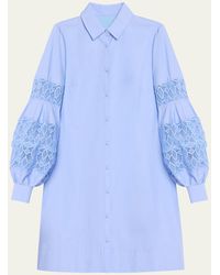 Lela Rose - Lace-inset Blouson-sleeve Shirt Dress - Lyst