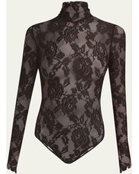 Valentino Garavani - Turtleneck Long-Sleeve Lace Bodysuit - Lyst