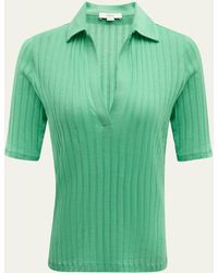 Vince - Elbow-sleeve Silk Rib Polo Shirt - Lyst