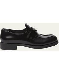 Prada - Leather Slip-on Flat Loafers - Lyst