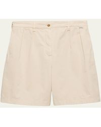 Prada - Pleated Cotton Twill Bermuda Shorts - Lyst