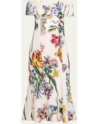 Marchesa - Off-shoulder Floral Fil Coupe Midi Dress - Lyst