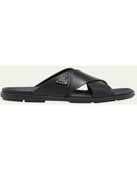 Prada - Leather Crisscross Slide Sandals - Lyst