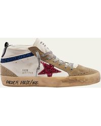 Golden Goose - Mid Star Leather Glitter Wing-tip Sneakers - Lyst
