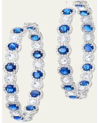 64 Facets - 18k White Gold One Of A Kind Scallop Hoop Earrings With Diamonds And Blue Sapphires - Lyst