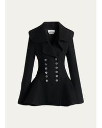 McQueen - Ruffle Wool Fitted Double-Breasted Coat - Lyst