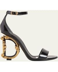 Dolce & Gabbana - Patent Leather Sandals With Logo Heel - Lyst