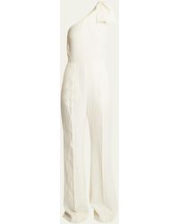 Chloé - Linen Canvas One-shoulder Jumpsuit With Bow Detail - Lyst