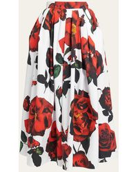 Alexander McQueen - Rose-print Pleated Midi Skirt - Lyst