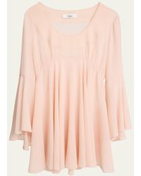 Chloé - Silk Georgette Flare-Sleeve Mini Dress - Lyst