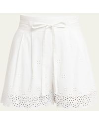 Ulla Johnson - Sabine Belted Broderie Anglaise Cotton Shorts - Lyst