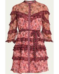 Saloni - Tasha Tiered Ruffle Silk Button-front Mini Dress - Lyst