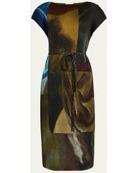 Lafayette 148 New York - Pleated Abstract-Print Midi Dress - Lyst