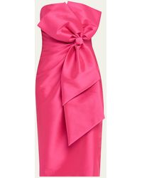 Badgley Mischka - Strapless Bow-Front Mikado Midi Dress - Lyst