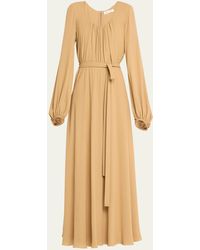 Chloé - X Atelier Jolie Scoop-neck Long-sleeve Belted Silk Maxi Dress - Lyst