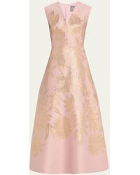 Lela Rose - Blair Metallic Floral Jacquard Sleeveless Midi Dress - Lyst