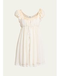 Chloé - Lace-Trim Short-Sleeve Silk Mousseline Mini Babydoll Dress - Lyst