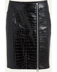 Tom Ford - Croc-embossed Leather Side Zip Skirt - Lyst