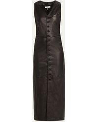 FRAME - Button-front Faux-leather Midi Dress - Lyst