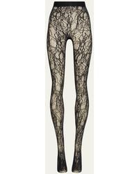 Wolford - Logo Floral Net Tights - Lyst