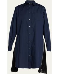 Sacai - Pleated-side Long Button-front Shirtdress - Lyst