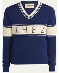 Valentino Garavani - Wool And Cotton Chez Jacquard V-Neck Sweater - Lyst