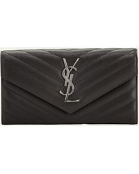 Saint Laurent - Ysl Monogram Large Flap Wallet In Grained Leather - Lyst