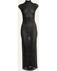Alaïa - High Neck Sheer Maxi Dress With Back Detail - Lyst