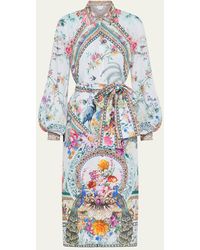 Camilla - Floral Linen Belted High-low Midi Shirt Dress - Lyst