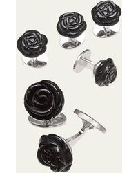 Jan Leslie - Onyx Carved Rose Tuxedo Cuff Link And Stud Set - Lyst