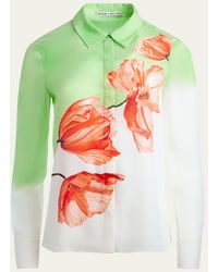 Alice + Olivia - Brady Two-tone Floral Oversized Button-front Silk Blouse - Lyst