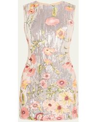 MILLY - Ivette Floral-Embroidered Sequin Mini Dress - Lyst