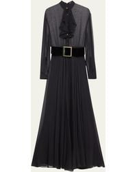 Sergio Hudson - Sheer Belted Maxi Dress With Ruffle Top - Lyst
