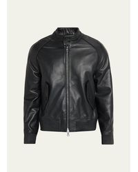Officine Generale - Leather Band-Collar Biker Jacket - Lyst